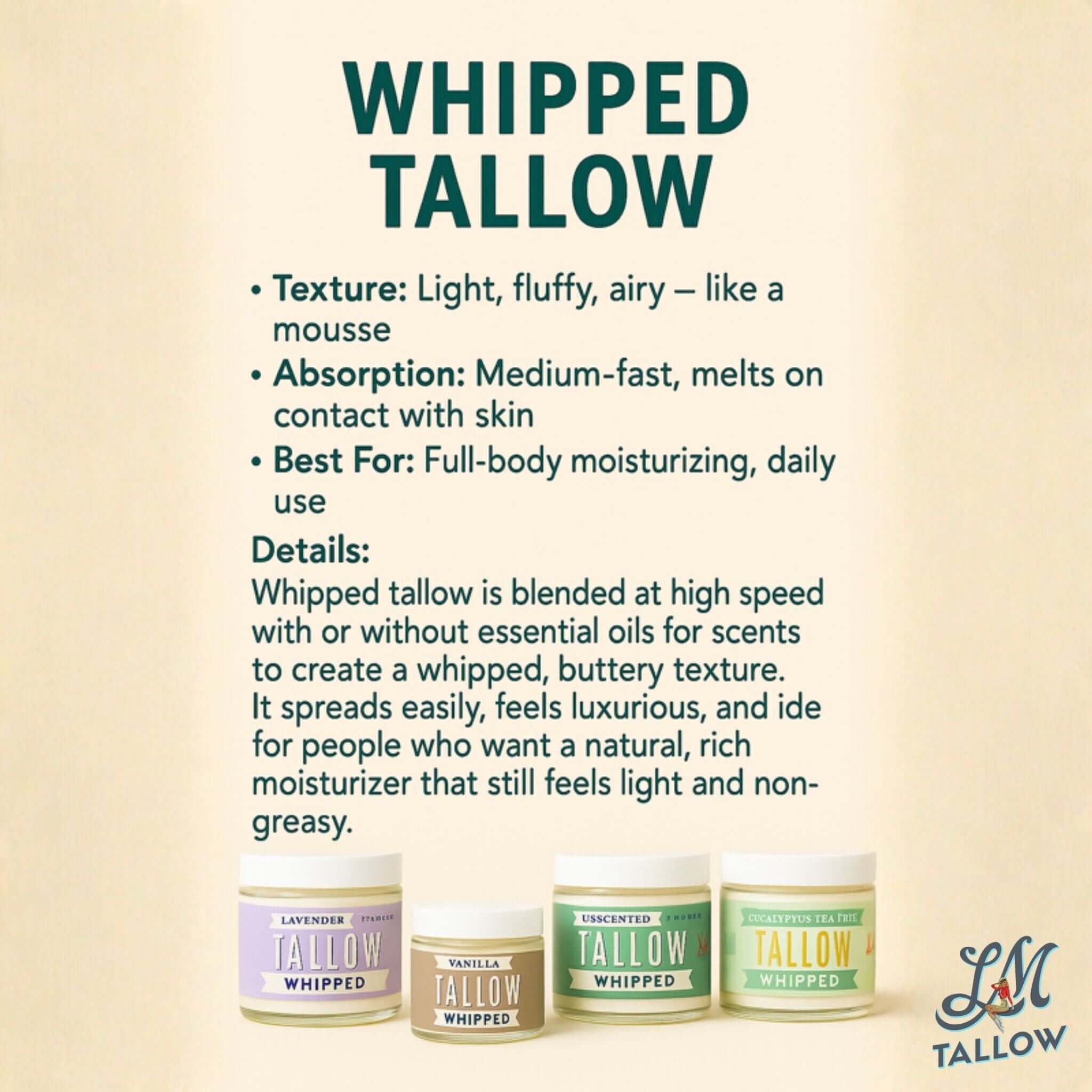 Lady May Tallow Body Cream/Lotion Unscented Whipped Tallow | All Natural Moisturizer Size 2oz-85oz