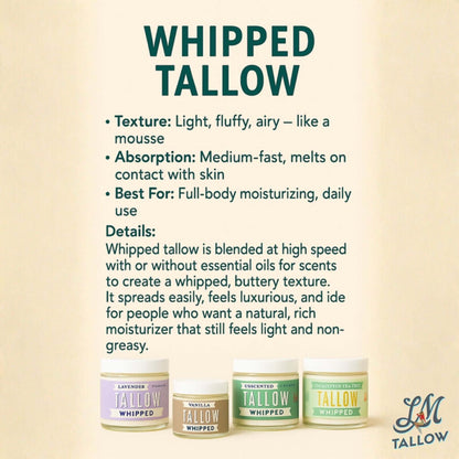 Lady May Tallow Body Cream/Lotion Unscented Whipped Tallow | All Natural Moisturizer Size 2oz-85oz
